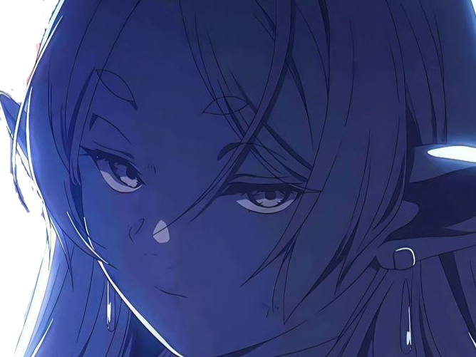 frieren sousou elfe cheveux blanc oreilles pointues boucles oreille rouge bloop