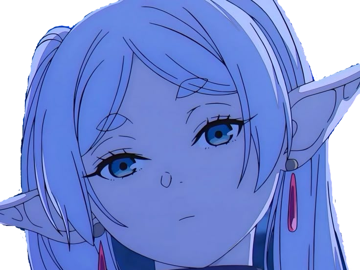 frieren sousou elfe cheveux blanc oreilles pointues boucles oreille rouge bloop