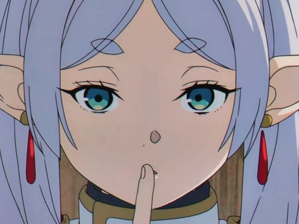 frieren sousou elfe cheveux blanc oreilles pointues boucles oreille rouge bloop