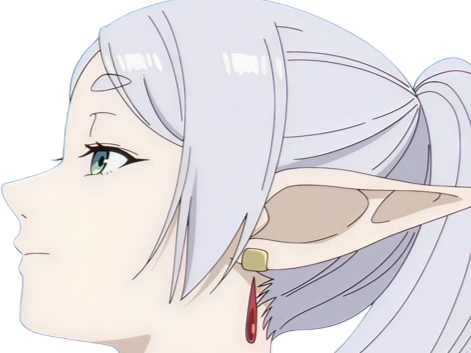 frieren sousou elfe cheveux blanc oreilles pointues boucles oreille rouge bloop