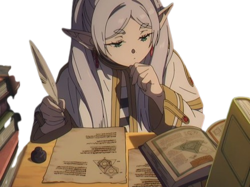 frieren sousou elfe cheveux blanc oreilles pointues boucles oreille rouge bloop