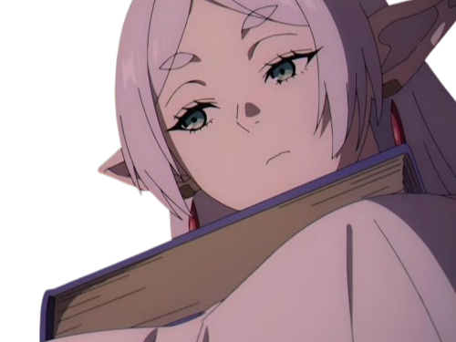 frieren sousou elfe cheveux blanc oreilles pointues boucles oreille rouge bloop