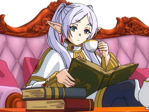 frieren sousou elfe cheveux blanc oreilles pointues boucles oreille rouge bloop