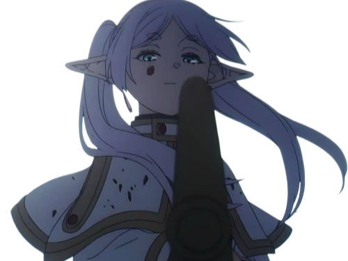 frieren sousou elfe cheveux blanc oreilles pointues boucles oreille rouge bloop