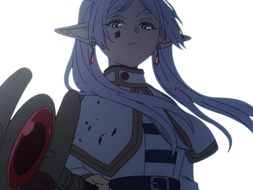 frieren sousou elfe cheveux blanc oreilles pointues boucles oreille rouge bloop