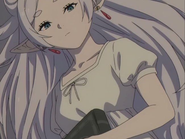 frieren sousou elfe cheveux blanc oreilles pointues boucles oreille rouge bloop