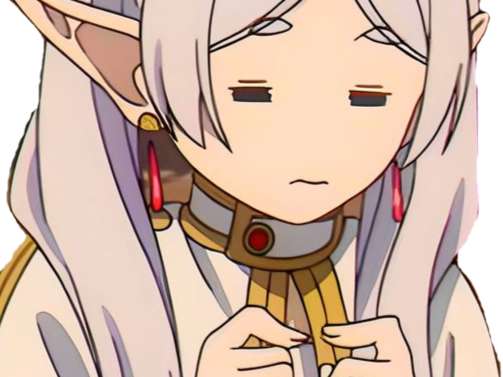 frieren sousou elfe cheveux blanc oreilles pointues boucles oreille rouge bloop