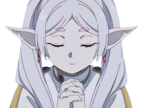frieren sousou elfe cheveux blanc oreilles pointues boucles oreille rouge bloop