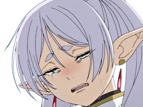 frieren sousou elfe cheveux blanc oreilles pointues boucles oreille rouge bloop