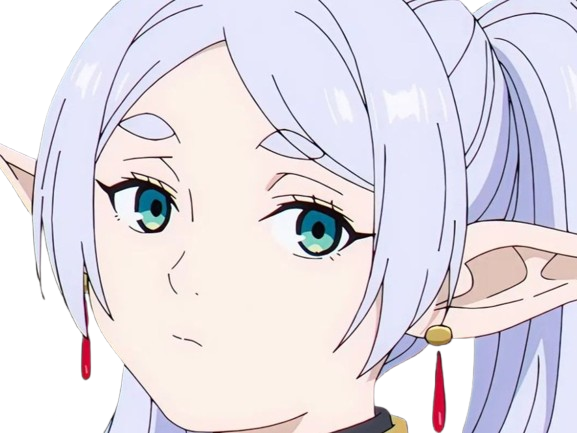 frieren sousou elfe cheveux blanc oreilles pointues boucles oreille rouge bloop