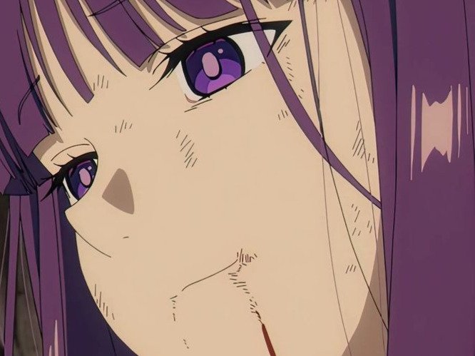 fern lieden frieren sousou cheveux indigo yeux violet bloop blessee sang