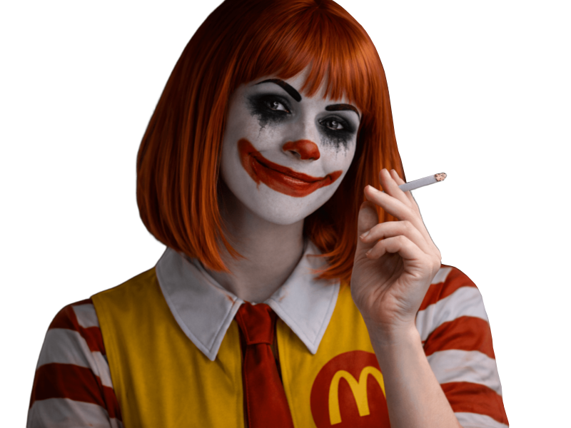 clairedearing claire dearing ronald mcdonald mcdonalds joker mcdo fast food usa burger hamburger