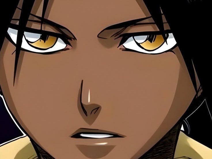 yoruichi shihouin bleach peau mate cheveux violet yeux ambre desdemone bloop