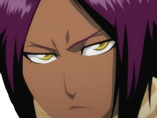 yoruichi shihouin bleach peau mate cheveux violet yeux ambre desdemone bloop