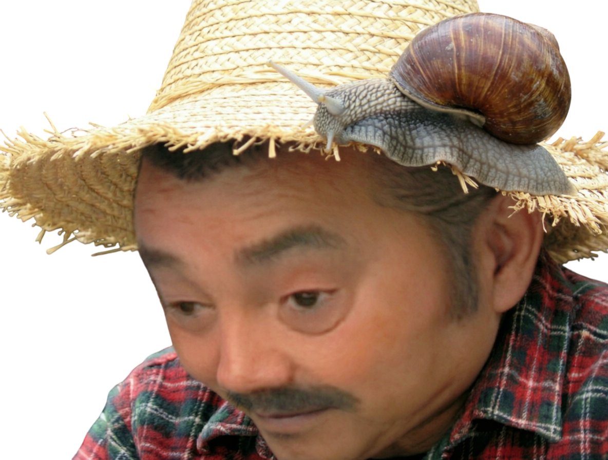 risitas ahi jardinier jardin potager paysan campagne chemise chapeau limace brise pluie gel selection secheresse