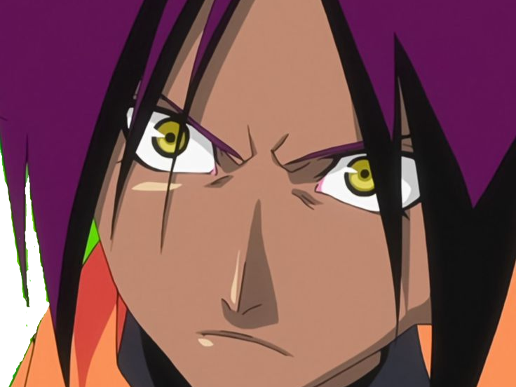 yoruichi shihouin bleach peau mate cheveux pourpre violet yeux ambre jaune fic bloop