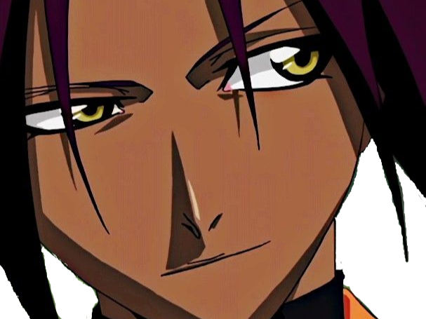 yoruichi shihouin bleach peau mate cheveux pourpre violet yeux ambre jaune fic bloop