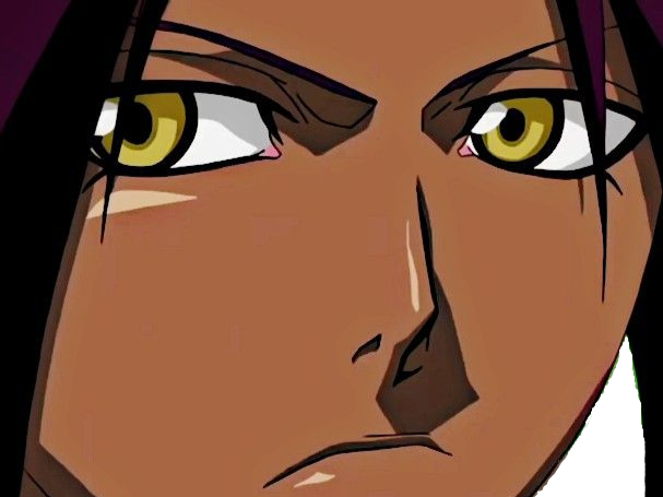 yoruichi shihouin bleach peau mate cheveux pourpre violet yeux ambre jaune fic bloop