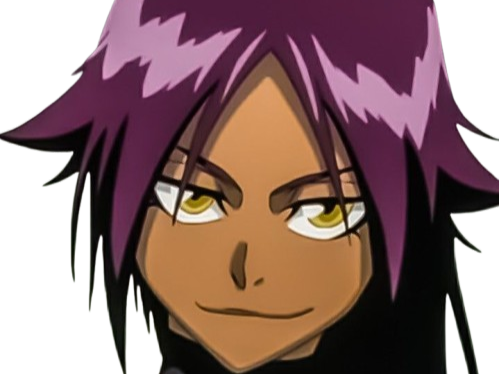 yoruichi shihouin bleach peau mate cheveux pourpre violet yeux ambre jaune fic bloop