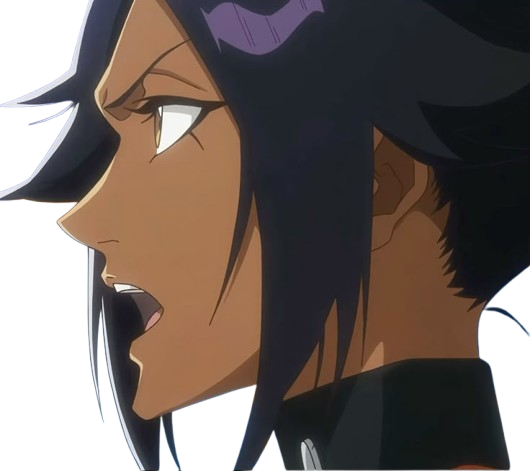 yoruichi shihouin bleach peau mate cheveux pourpre violet yeux ambre jaune fic bloop