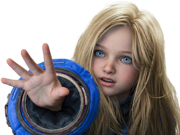 diana pragmata capcom fille blonde robot jeux video jeu ps5 bleus yeux tend main knifos