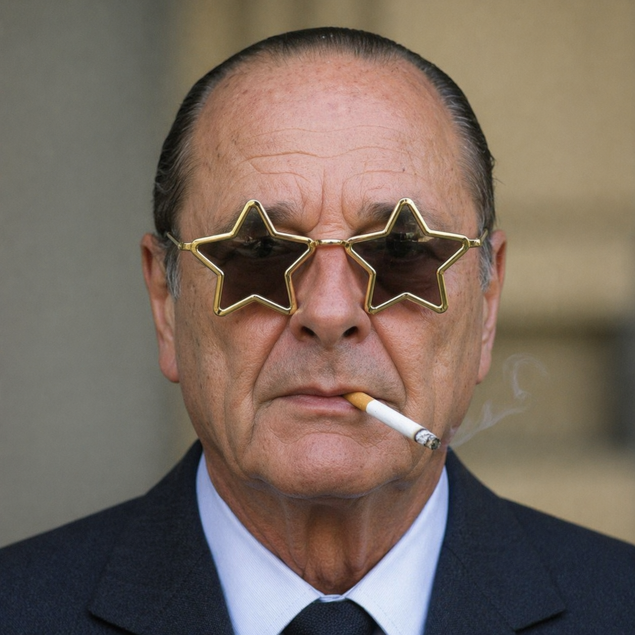 jacques chirac lunettes etoiles cigarette face