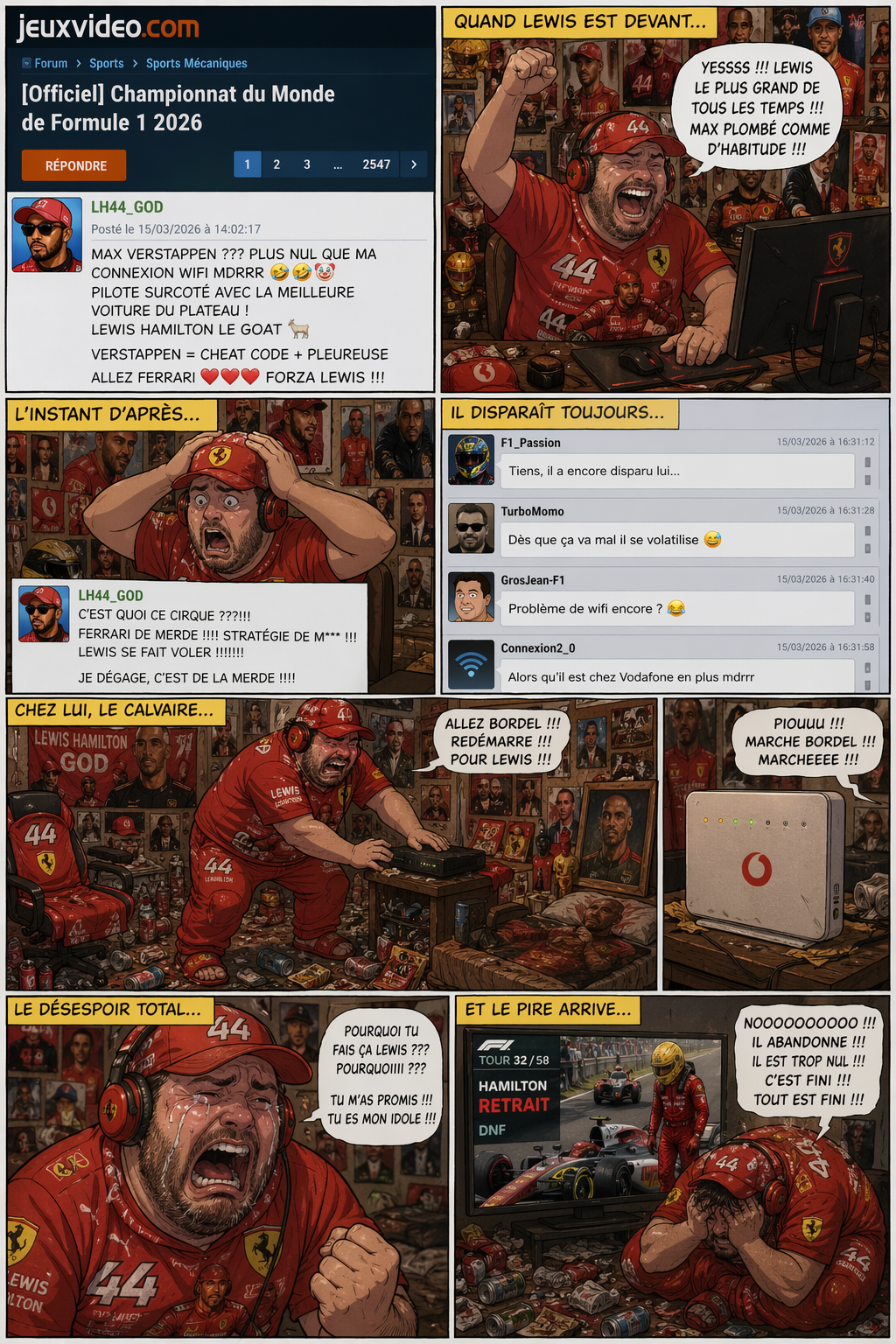 lewis hamilton f1 ferrari pilote wifi pleure rage forum rouge scuderia champion monde