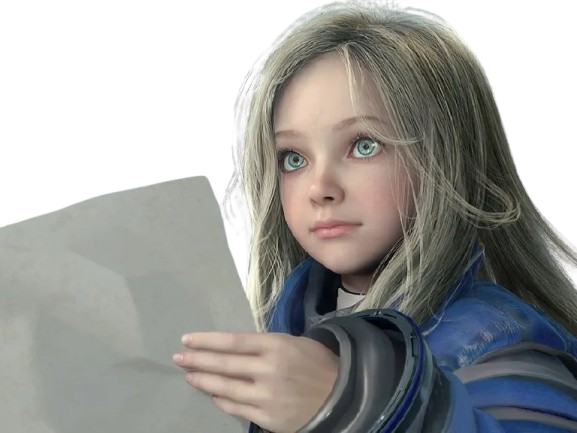 diana pragmata fille blonde dessin papier image montre carte capcom yeux verts robot jeu knifos