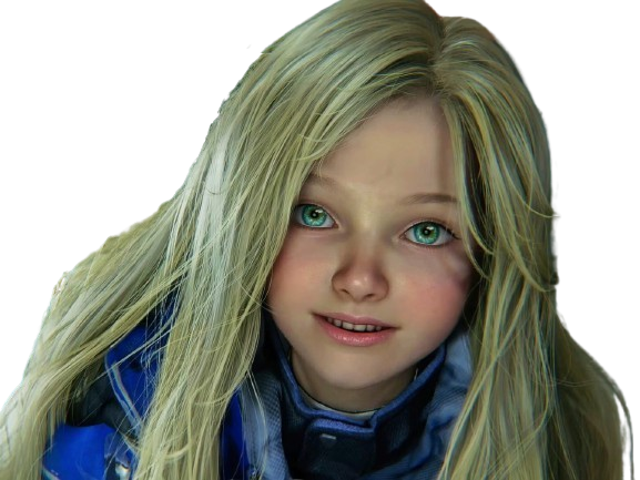 pragmata diana capcom fille blonde yeux verts petite fillette robot sourire observe regarde contente knifos