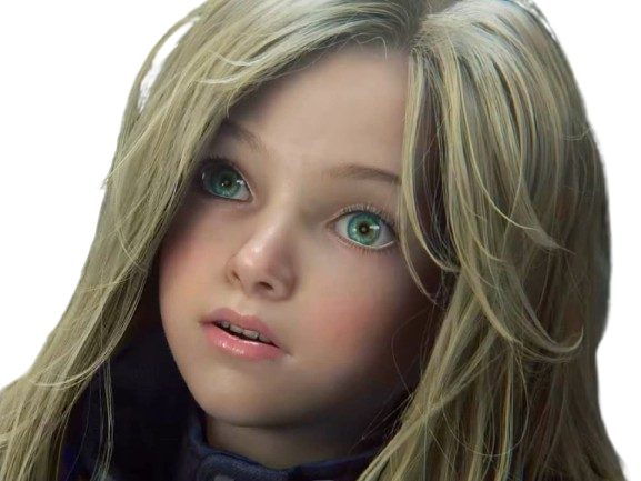 diana pragmata capcom fille fillette petite yeux verts blonde regarde observe etonnement regard fixe knifos