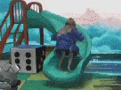 diana-toboggan-glisse-tombe-plat-ventre-fille-fillette-blonde-a-lenvers-capcom-pragmata-gif-knifos
