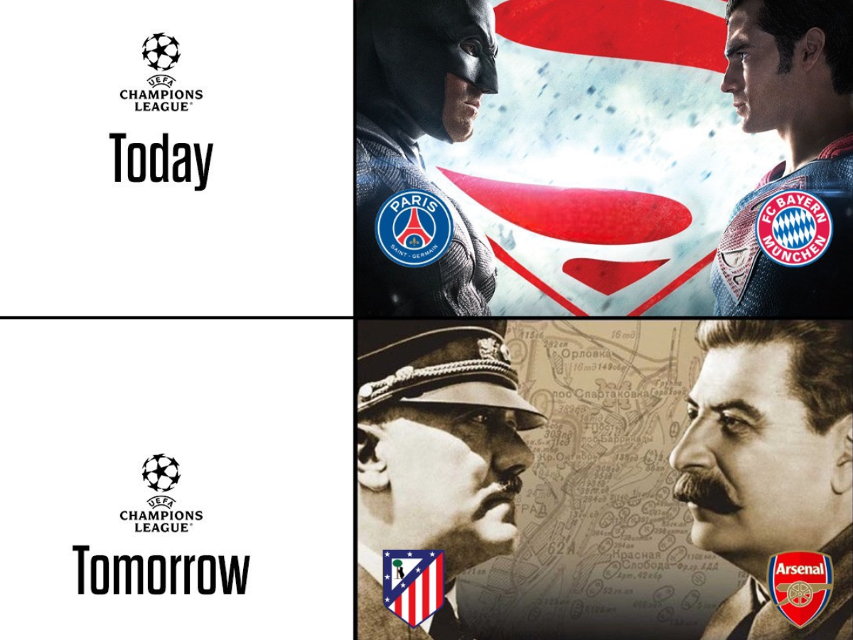 psg paris bayern atletico arsenal ldc ligue champions batman superman demi staline hitler vs