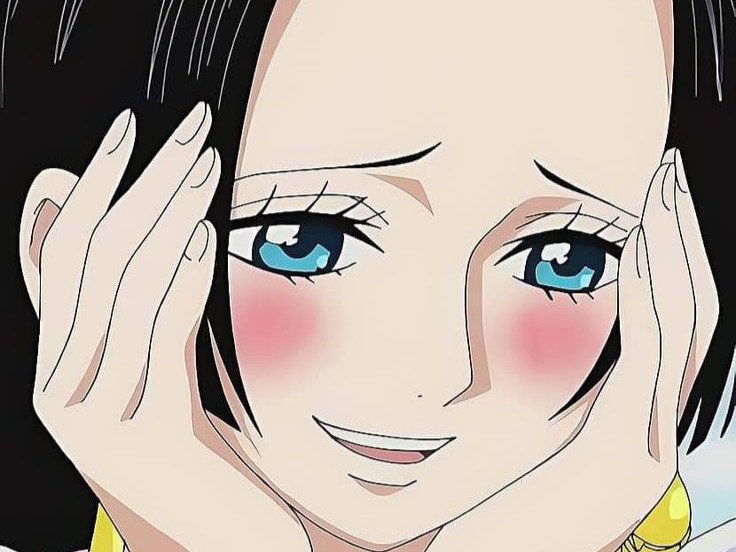 boa hancock one piece cheveux noir boucles oreille serpent yeux bleu fic bloop