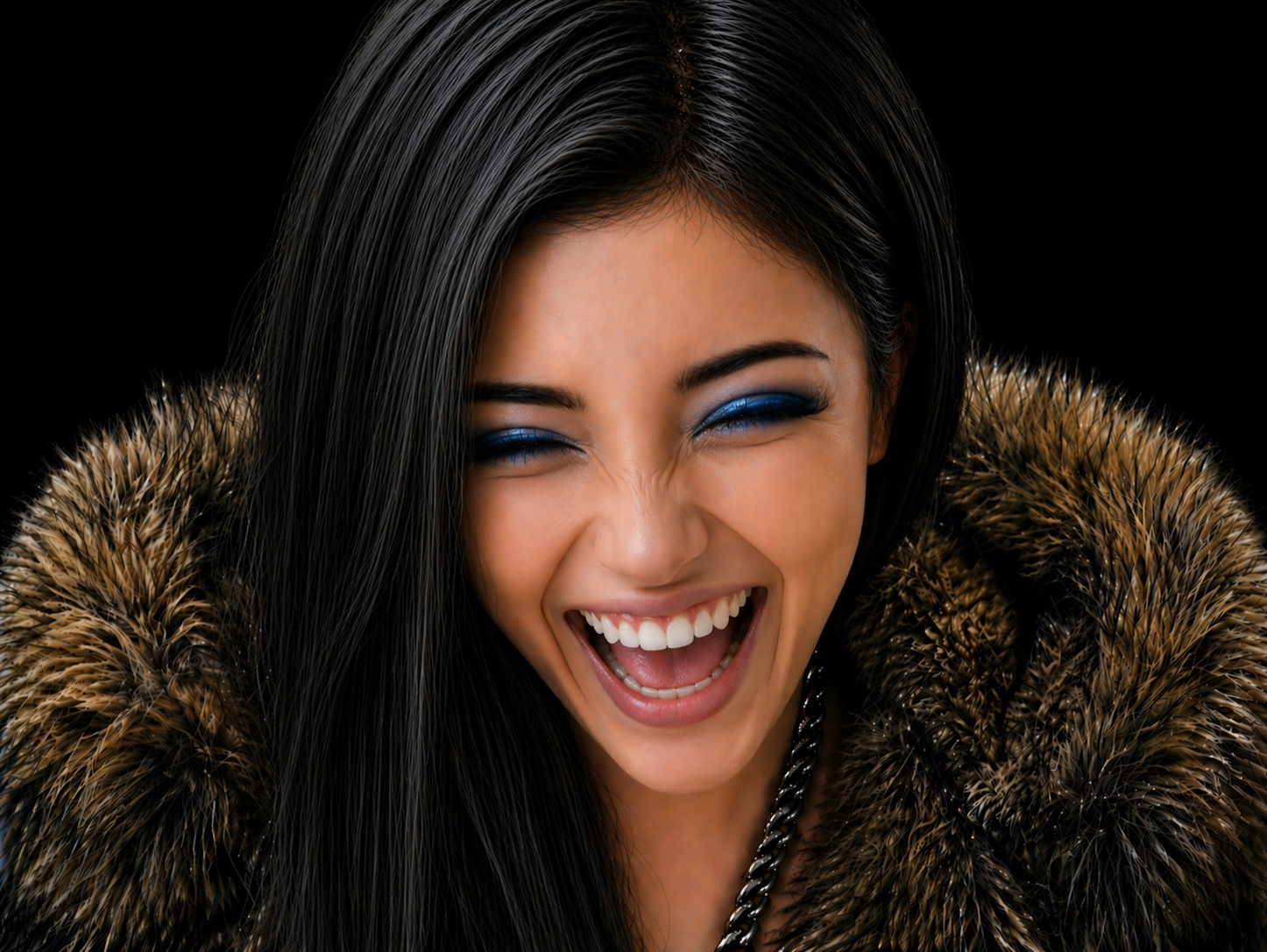 alicia bleue brune rire