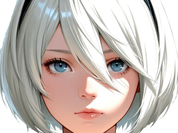 2b nier automata sans bandeau opale cheveux blanc yeux bleu fic bloop