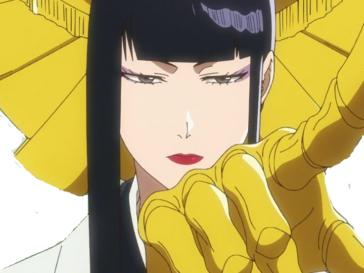 senjumaru shutara bleach cheveux noir khol frange amaterasu broche soleil fic bloop