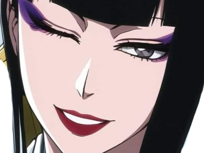 senjumaru shutara bleach cheveux noir khol frange amaterasu broche soleil fic bloop