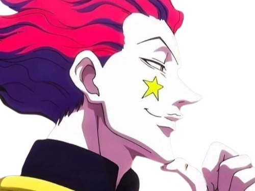 hisoka morou hunter x hxh cheveux cinabre rouge yeux ambre jaune clown isaac netero bloop