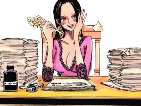boa hancock one piece cheveux noir yeux bleu boucle oreille serpent fic bloop livre plume