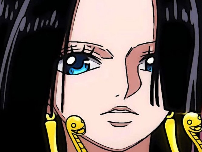 boa hancock one piece cheveux noir yeux bleu boucle oreille serpent fic bloop