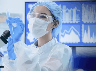 chercheuse scientifique echantillon masque asiatique chinoise laboratoire science observation gif