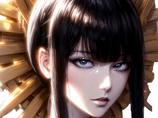 senjumaru shutara bleach cheveux noir frange khol amaterasu broche soleil fic bloop