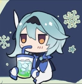 eula mondstadt favonius boisson soif posee tranquille chibi cryo glace glacons flocon