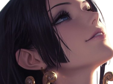 boa hancock one piece cheveux noir yeux bleu boucles oreillle serpent fic bloop