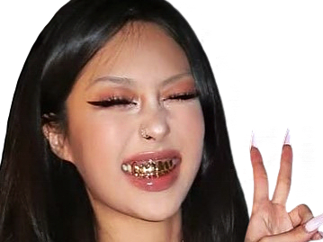 camo coreenne asiatique chanteuse rap style cute mignonne sourire dent badass peace zinzoline grimace troll