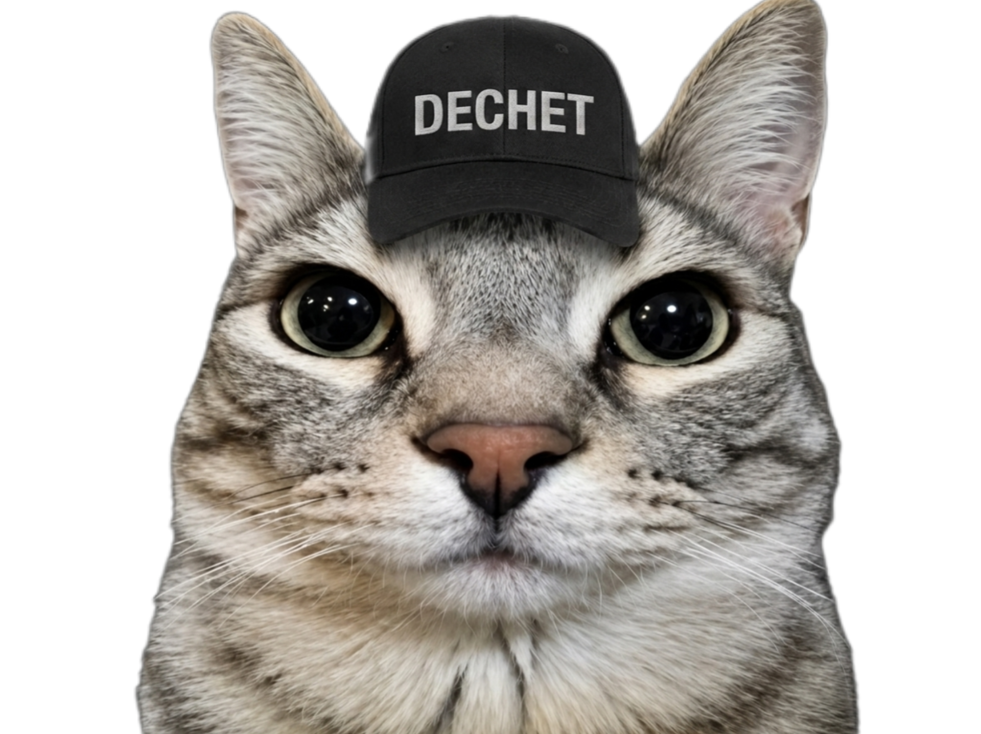 chat mignon gris casquette dechet