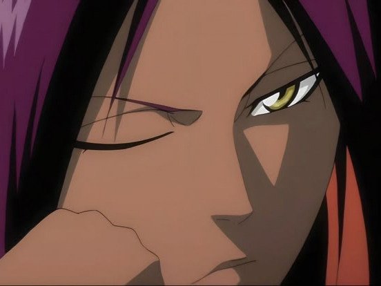 yoruichi shihouin bleach cheveux pourpre yeux jaune or desdemone dess fic bloop