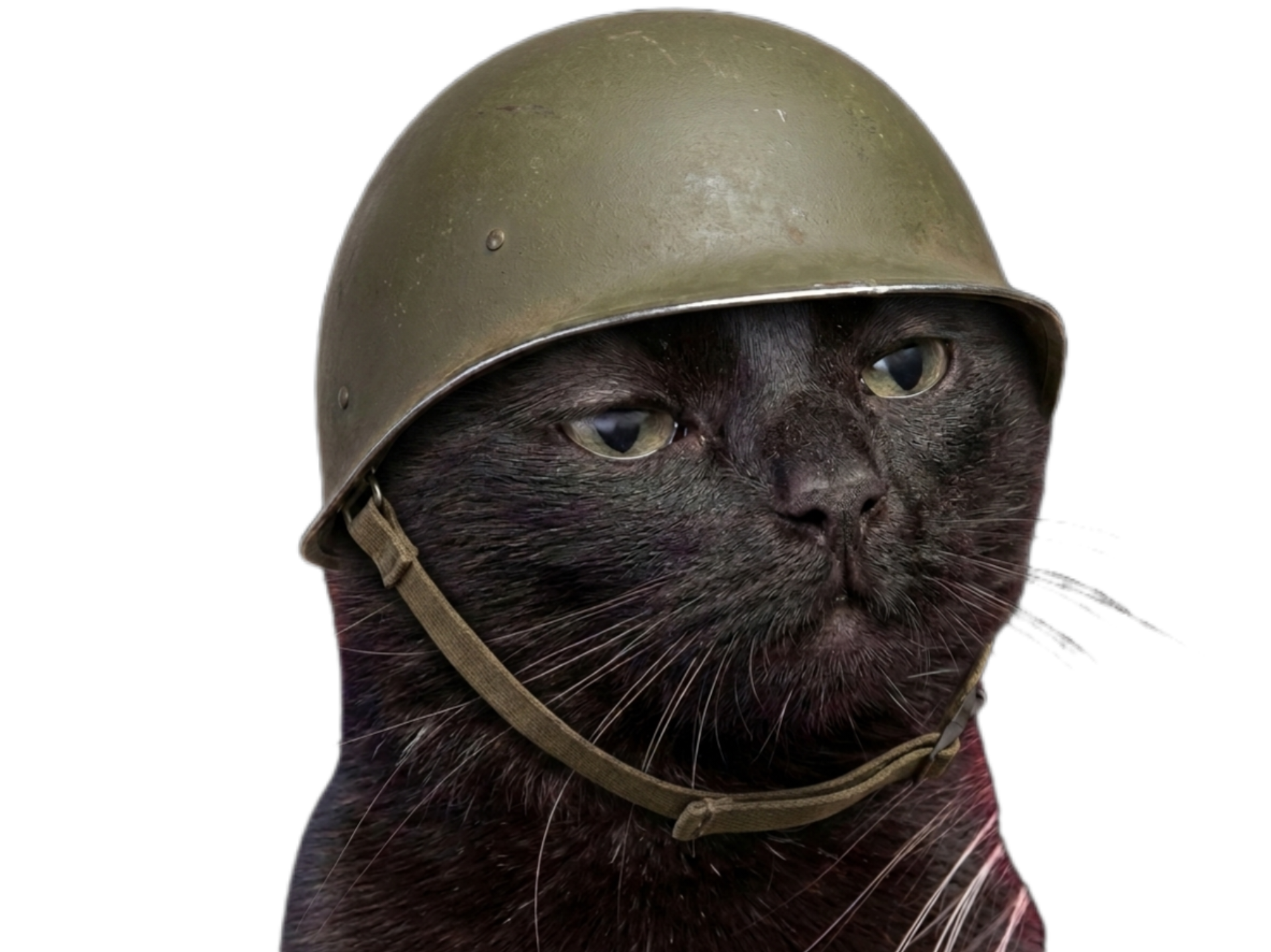 chat noir soldat guerre casque