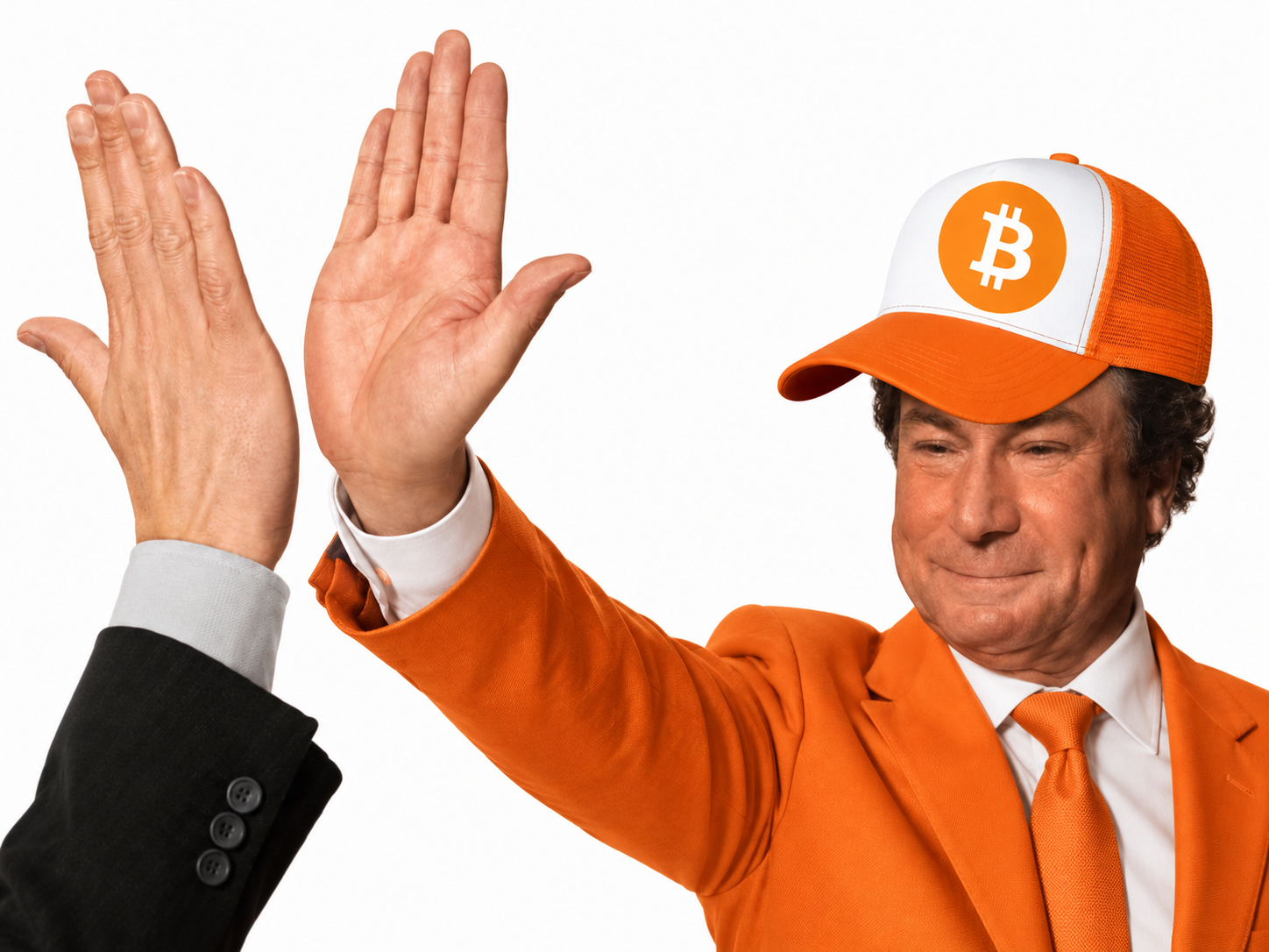 bitcoin high five casquette main jesus crypto finance costume costard