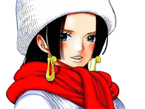 boa hancock one piece cheveux noir yeux bleu boucles oreille serpent fic bloop hiver manteau